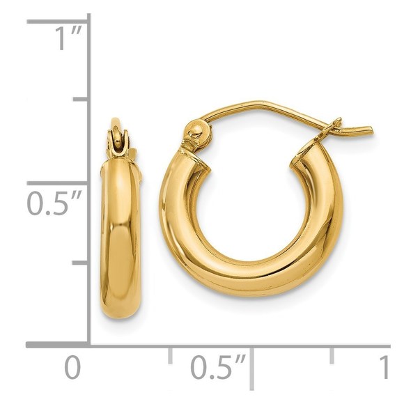 14K Polished 3mm Tube Hoop Earrings - Picture 2 of 4